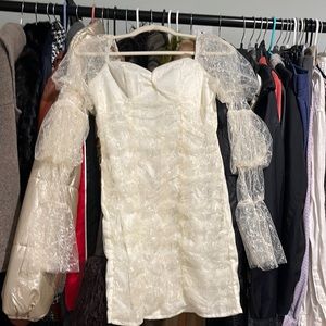 Cream lace puff sleeve mini dress